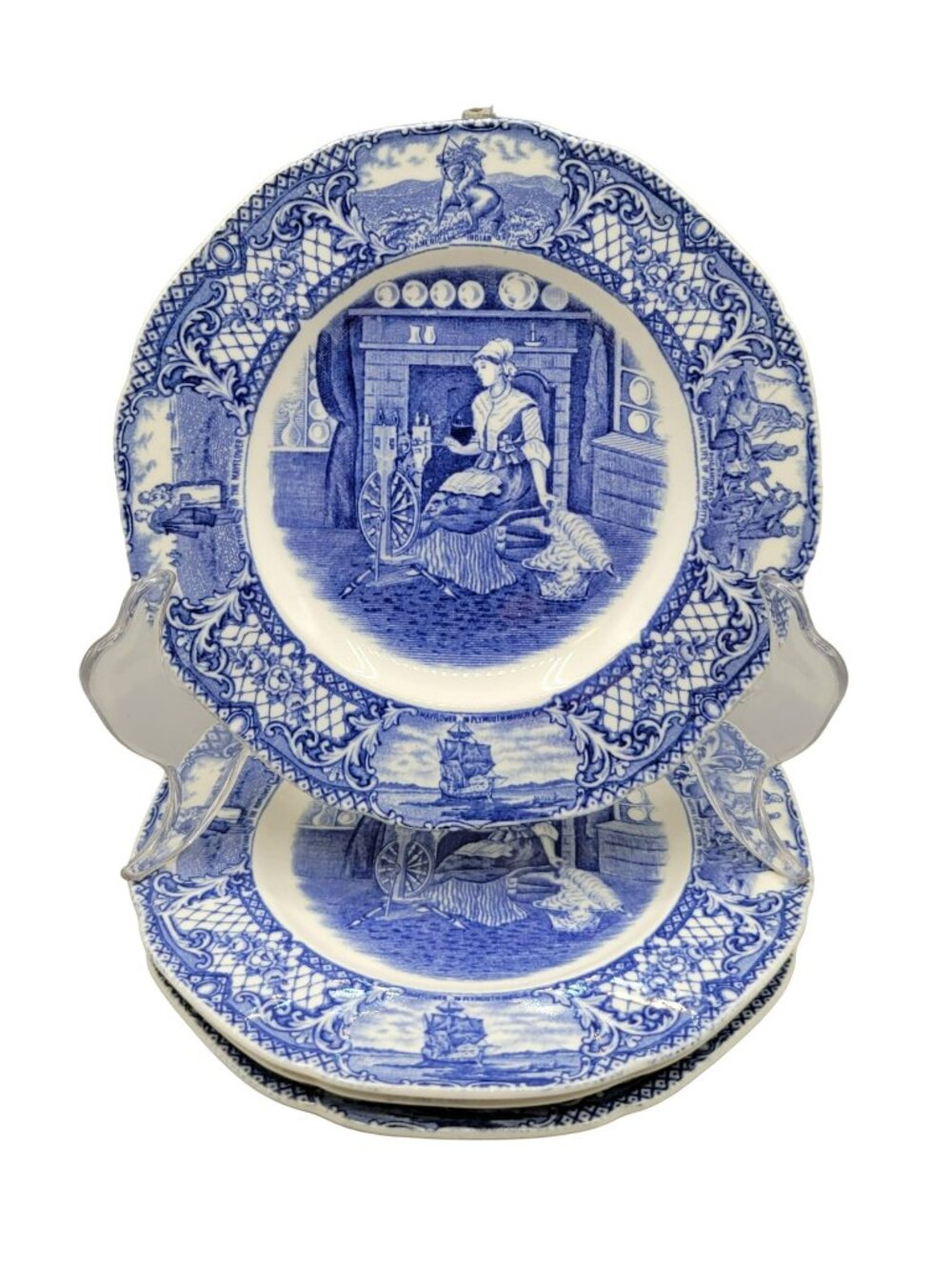 Crown Ducal Colonial Times Blue Bread Plates England 6 Inch Set of Four